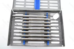Periodontal Gracey Curettes and Periosteal Elevator Set with Tray (10-Piece Set, 4 Types)