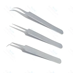 Conjunto de Pinças para Transplante Capilar de 3 Peças com Pontas Finas Anguladas, Retas e Redondas – surgivalley (090210393)