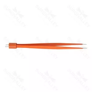 Cushing 双极镊 7 1/2" 工作长度 3 1/2" 弯头杆 0.7mm 宽不粘尖端 平柄 – surgivalley (027210047)