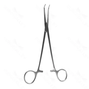Pinzas de sujeción torácica Kantrowitz de 10 3/4" delicadas con ángulo recto, mandíbulas dentadas y mango en anillo
