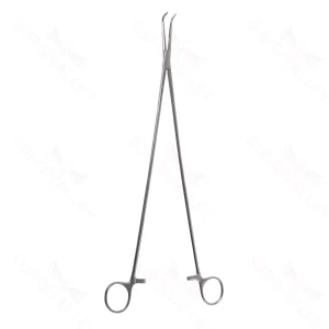 Pinzas de sujeción torácica Kantrowitz 6 1/4" delicadas con mandíbulas dentadas en ángulo recto y mango anular