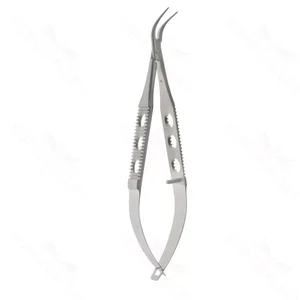 Jaffe-Blaydes lens holding forceps angled smooth jaws, cross-action flat 3-hole handle – surgivalley (001211064)