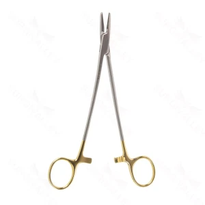 Mayo-Hegar needle holder 14 heavy straight serrated TC jaws gold ring handle – surgivalley (002210210)