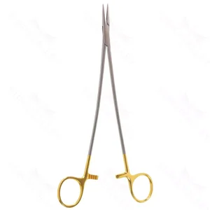 DeBakey vascular needle holder 10 straight serrated TC jaws gold ring handle – surgivalley (027210395)