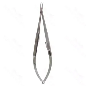 Porta-agulhas Castroviejo 6 1/2" delicado curvo, mandíbulas TC com revestimento de 10.0mm, cabo plano com trava – surgivalley (003010006)