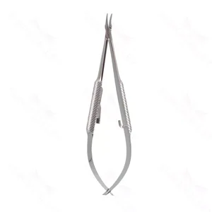 Barraquer needle holder small size, extra fine curved 8.0mm jaws, without lock round handle titanium
