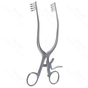 Adson 自持式小脑牵开器 7 1/2" angled 4x4 尖齿 环柄带棘轮 钛合金 – surgivalley (027210412)