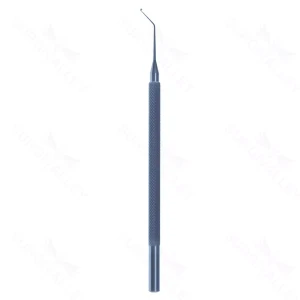McIntyre irrigating iris hook 23 gauge angled 60° 10.0mm bend to tip 1.0mm iris hook tip, front opening 16.5mm overall length excluding hub – surgivalley (002210256)