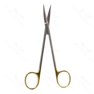Tebbetts-type dissektionssaks 5 3/8" buede TC-blade, stumpe spidser, guldring-håndtag – surgivalley (002210502)