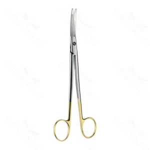 Gorney platysma scissors 9 curved beveled Superior-Cut blades, semi-sharp edges micro serrated lower blade blunt tips black ring handle – surgivalley (002210473)