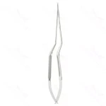 Tijeras microquirúrgicas de 8 1/4", vástagos de bayoneta, hojas rectas, puntas roma/roma, mango redondo, titanio