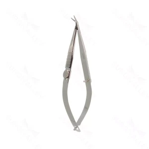 Troutman-Castroviejo corneoscleral scissors curved left medium blades blunt tips flat 3-hole handle with lock – surgivalley (002210808)