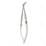 Troutman-Castroviejo corneal section scissors 4 mini model curved right 8.0mm blades blunt tips flat 3-hole handle