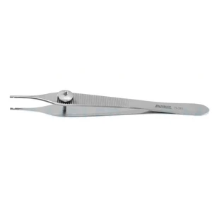 Pinça de retenção de ossículos Derlacki, 4 3/4", dentes de 1.0mm, ranhura vertical de 1.5mm x 4.0mm, ranhura horizontal de 1.5mm x 2.0mm, cabo plano, trava de parafuso – surgivalley (001213596)