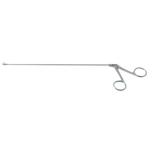 Kleinsasser micro laryngeal cup forceps, original model working length 230mm straight, horizontal opening curved left 2.0mm round cup jaws ring handle