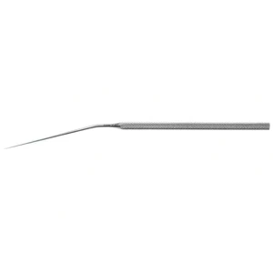 Schuknecht foot plate hook 6 1/2 angled shaft angled up 0.4mm long anterior tip round handle