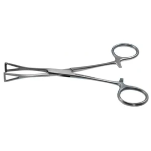 Collins-Gewebezange, 7 3/4", dreieckig, fenestriert, gezahnt, 12.0mm breite Backen, Ringgriff