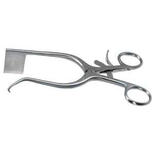 Markham-Meyerding self-retaining hemilaminextomy rectractor 6 3/4 2 1/2x 1wide blade on right side single hook on left side ring handle with ratchet