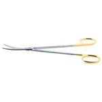 Metzenbaum dissecting scissors 7 curved TC blades micro serrated lower blade blunt tips gold ring handle