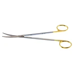 Metzenbaum dissecting scissors 7 delicate curved TC blades micro serrated lower blade blunt tips gold ring handle