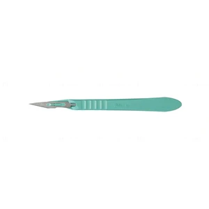 Stainless steel surgical blades, #11 blade size, pre-assembled blades mounted on a plastic handle packaged individually sterile disposable box of 10