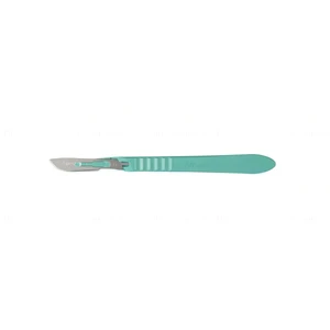 Stainless steel surgical blades, #21 blade size, pre-assembled blades mounted on a plastic handle packaged individually sterile disposable box of 10