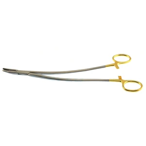Stratte needle holder 9 double bend, reverse curved serrated TC jaws gold ring handle – surgivalley (003210565)