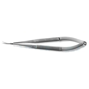 Adventitia microsurgical dissecting scissors 7 curved 15.0mm blades micro serrated lower blade sharp tips flat 8.0mm wide handle