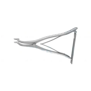 Afastador de lâmina 10 1/2" lâminas externas serrilhadas transversalmente com dentes de 20.0mm x 15.0mm, cabo de compressão com catraca