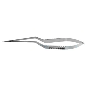 Tijeras microquirúrgicas de 8 1/4", vástagos bayoneta rectos, hojas dentadas, puntas agudas, mango plano – surgivalley (002211347)