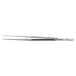 Microsurgical tissue forceps 9 delicate curved 1.0mm TC dusted tips with tying platform round handle