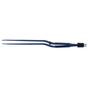 R-Style 双极镊子 9" 工作长度 4 1/4" 带止动器弯头杆身 1.0mm宽防粘尖端 圆形手柄 钛合金 – surgivalley (001213215)