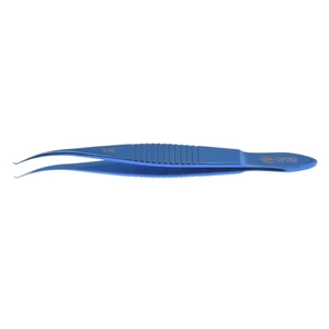 Castroviejo colibri corneal forceps 4 1/8 0.12mm 1x2 teeth set at 45° 6.0mm TC dusted tying platforms wide flat handle titanium – surgivalley (003210653)