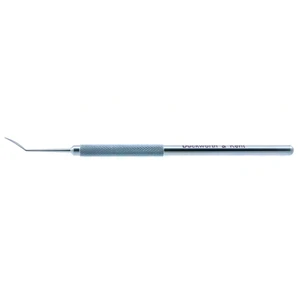Espátula oval LASIK Buratto D&K 4 3/4 abaulada 35º haste lâmina 1.3mm x 10.5mm cabo redondo titânio 10.0 cm (4")