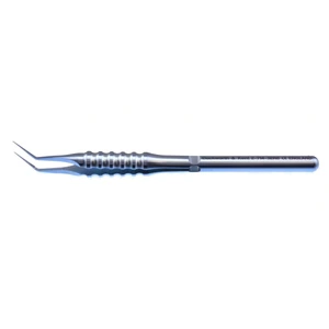 D&K Utrata-Kapsulorhexis-Pinzette 4 3/8", 45º abgewinkelt, feine Schäfte 13.0mm von der Biegung bis zur Spitze, Utrata-Spitzen mit Markierungen bei 2.5mm und 5.0mm, runde