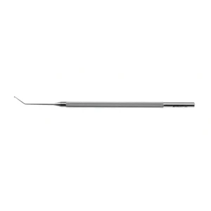 Hirschman iris hook 4 3/4 angled 45° shaft 9.0mm from bend to tip 0.75mm inH in-shaped tip round handle – surgivalley (002211563)