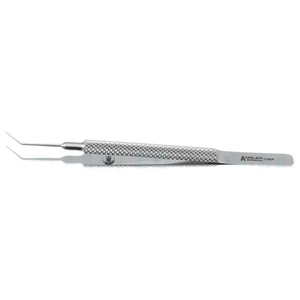 Kellan intraocular lens forceps 4 angled 9mm shafts 8.5mm smooth tying platform with diagonal grooves for grasping IOL haptic round handle – surgivalley (001213105)