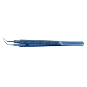 Machat LASIK 打结镊子 4 1/4" 倾斜杆身 弯曲至尖端 9.0mm 6.0mm光滑打结平台圆形手柄钛合金