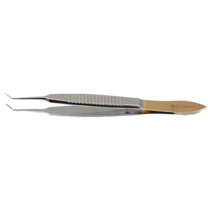 McPherson 打结镊 3 3/8英寸 弯轴 弯曲至尖端4.0mm 4.0mm TC镀层打结平台 窄锯齿 平柄