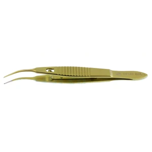 Stern-Castroviejo缝合镊 4英寸 弯杆身 0.3mm 2x3齿 6.0mm TC打结平台 宽带锁扁平手柄 钛合金 – surgivalley (003210657)