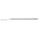Suh strabismus muscle hook 5 for use in the right hand angled 30° offset 7.0mm shaft 0.55mm wide grooved track, semi-sharp dissecting tip round handle
