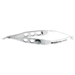 Troutman-Castroviejo corneal section scissors 4 mini model curved left 8.0mm blades blunt tips flat 3-hole handle