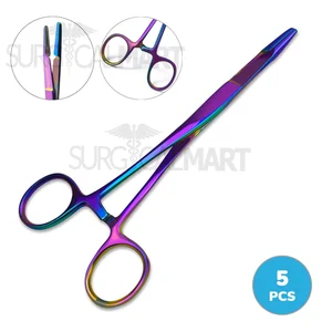 Rainbow Multi-Color Olsen-Hegar Needle Holder & Scissor 6.5 Pack of 5 Set
