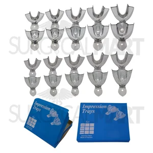 Metal Dental Impression Trays Upper & Lower Set of 20 (Solid & Perforated) Set