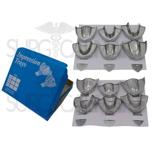 Metal Dental Impression Trays Upper & Lower Set of 12 (Solid & Perforated) Set