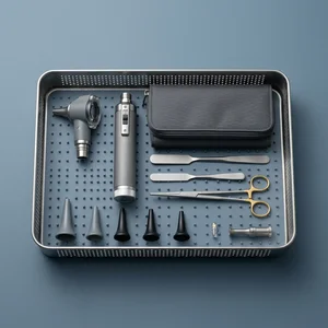 Fiber Optic Mini Otoscope Set - Gray (13-Piece Set, 5 Types)