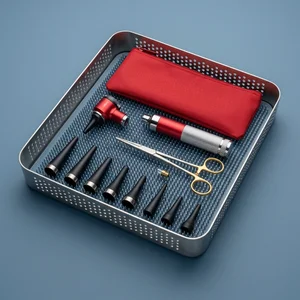 Mini Fiber Optic Otoscope Set - Red (13-Piece Set, 5 Types)