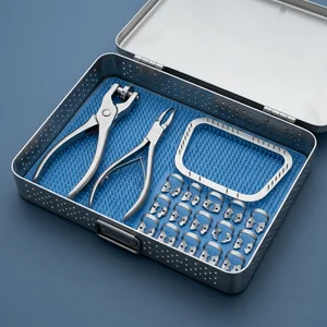 Kit de Dique de Goma Dental con Cassette de Esterilización (Set de 25 Piezas, 5 Tipos)