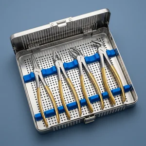 4 Pcs TC Root Tip Extracting Forceps #845 #846 #849 #859 Diamond Dusted Gold Handle Set (090212170)