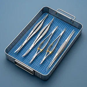 5 Pcs TC Castroviejo Micro Surgery STR + CVD Scissors Needle Holder Forceps Set (090212223)